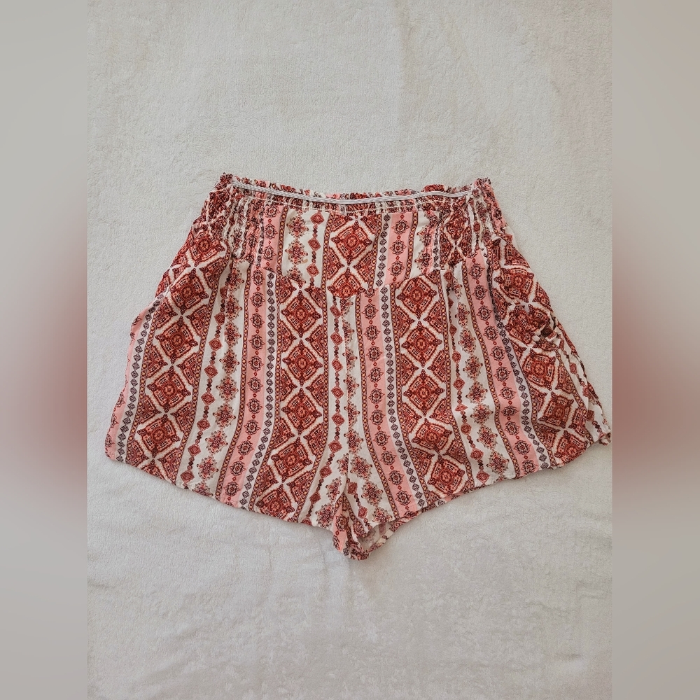 Pink and Red Patterned High Waisted Shorts